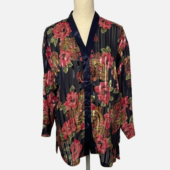 Victoria’s Secret Pajama Top Gold Label Loungewear Medium Floral Semi Sheer - Picture 2 of 10